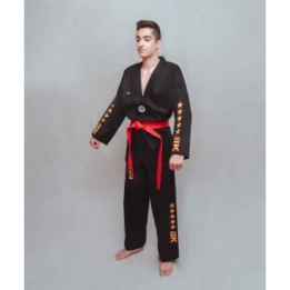 DOBOK IKARA MOD TKD MASTER EN NEGRO CON ESTRELLAS NARANJAS  - 1