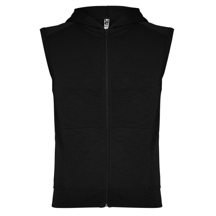 SUDADERA CON CAPUCHA CREMALLERA SIN MANGA NEGRA  - 1